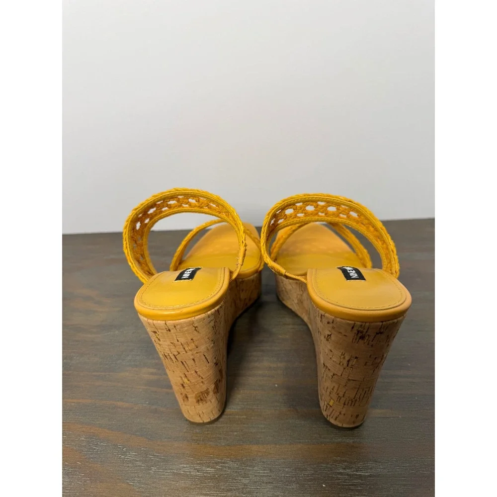 Nine West Kalani‎ Yellow Woven Cork Platform Wedge Sandals Size 8.5 New